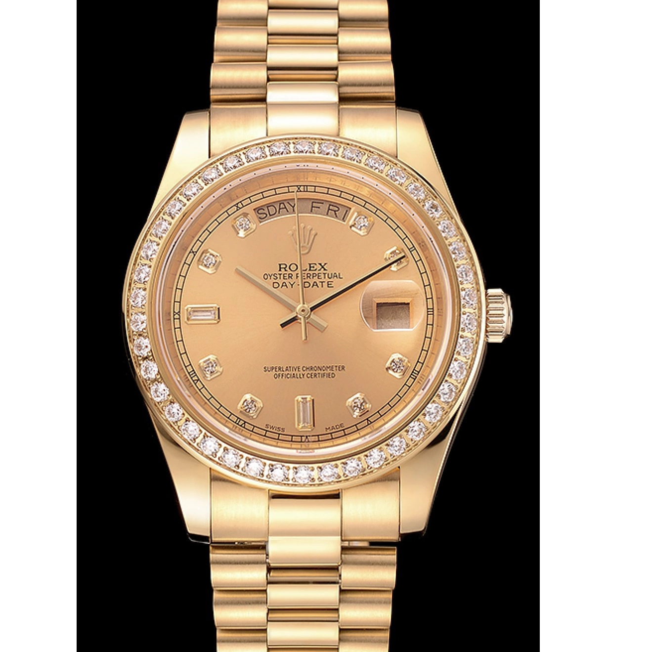 Rolex copies cheap Champagne Diamond Rolex Dial Bracelet Gold Bezel 1454099 Swiss Day-Date 0630